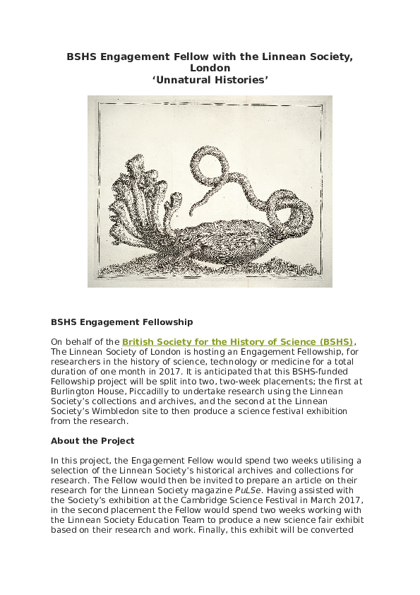 (DOC) BSHS Engagement Fellow with the Linnean Society, 'Unnatural ...