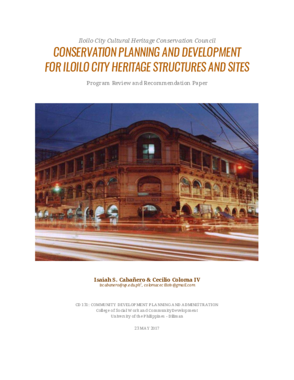 (PDF) Iloilo City Cultural Heritage Conservation Council Conservation ...