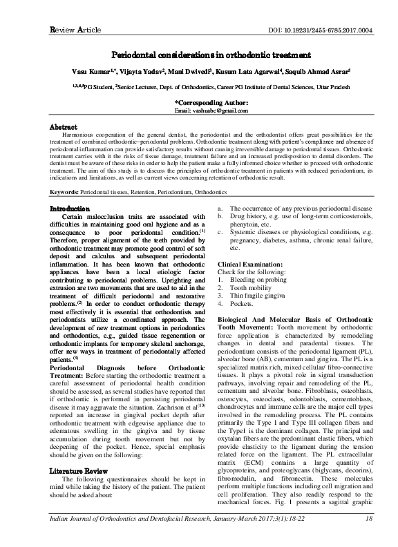(PDF) Periodontal considerations in orthodontic treatment IP