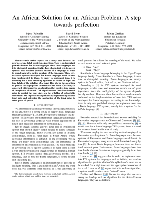 (PDF) An African Solution for an African Problem A step towards