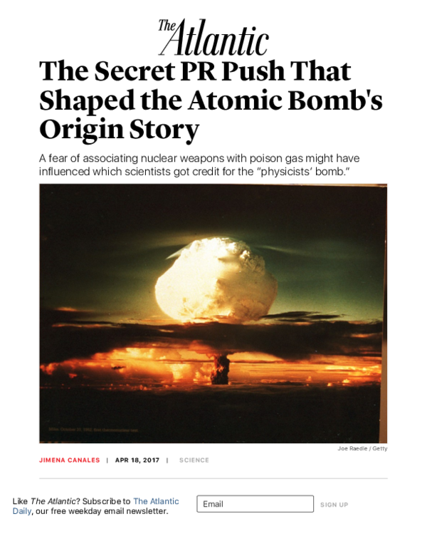 (PDF) The Secret PR Push that Shaped the Atomic Bomb's Origin Story Jimena Canales Academia.edu