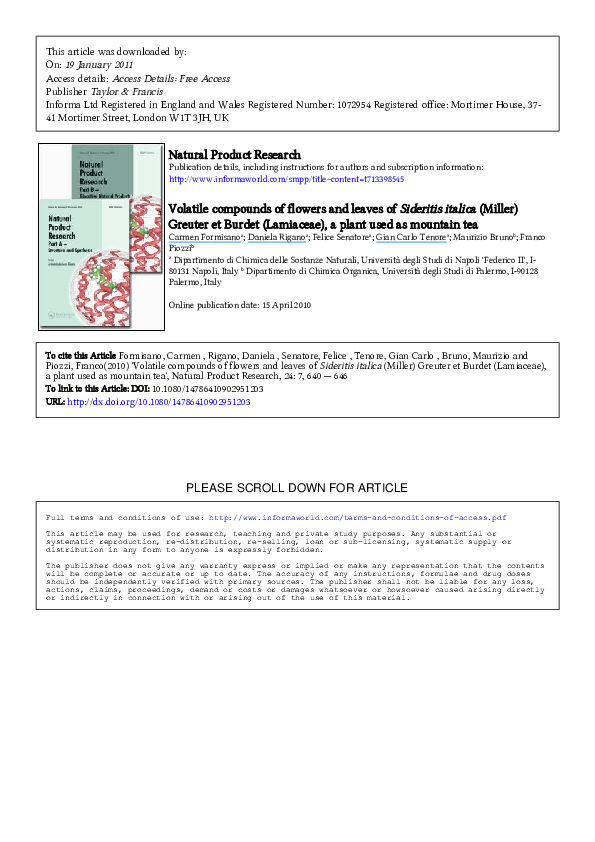 (PDF) Volatile compounds of flowers and leaves of Sideritis italica ...