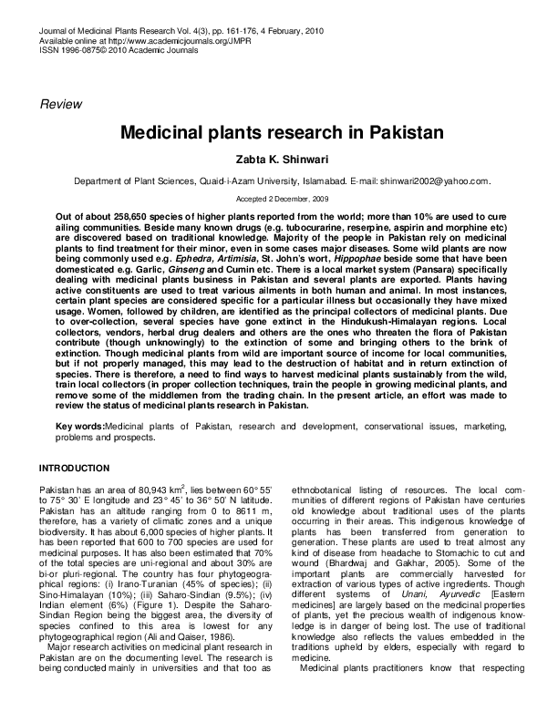 (PDF) Medicinal plants research in Pakistan