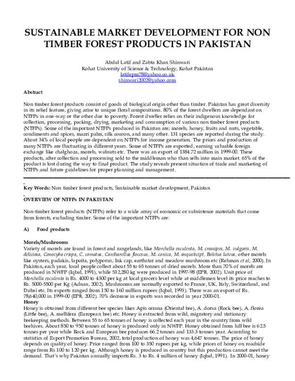 (PDF) Sustainable Market Development for Non Timber Forest Products in ...
