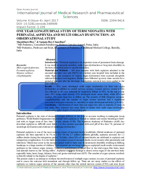 ONE YEAR LONGITUDINAL STUDY OF TERM NEONATES WITH PERINATAL ASPHYXIA