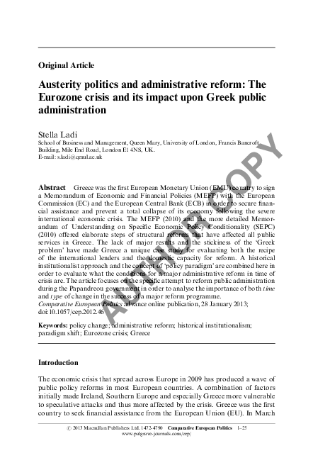 Pdf Austerity Politics And Administrative Reform The - 