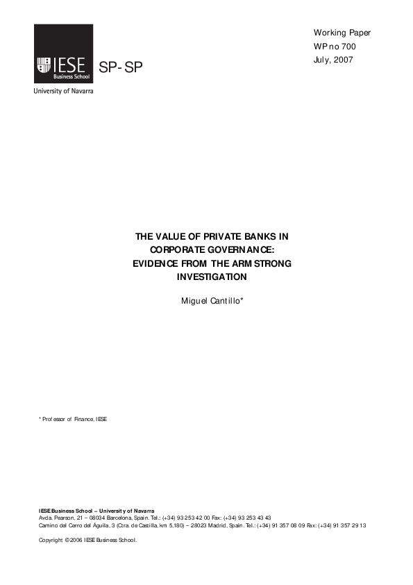 (PDF) The Value of Private Banks in Corporate Governance Evidence from