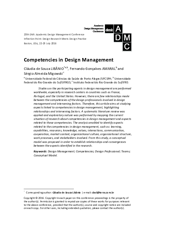(PDF) Competencies in Design Management