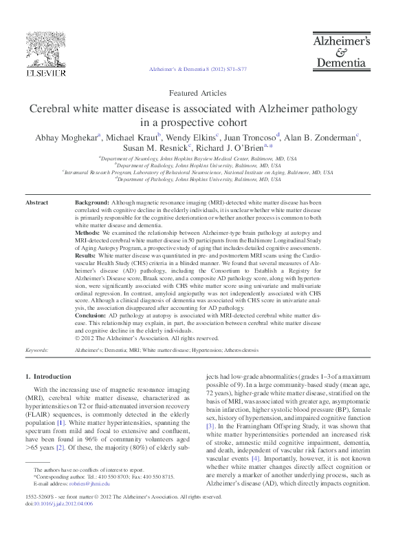 (PDF) Cerebral white matter disease is associated with Alzheimer ...