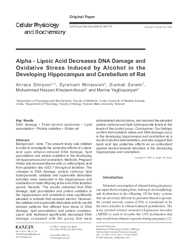 (PDF) Alpha - Lipoic Acid Decreases DNA Damage and Oxidative Stress ...