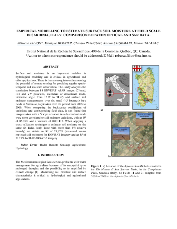 (PDF) Empirical modelling to estimate surface soil moisture at field ...