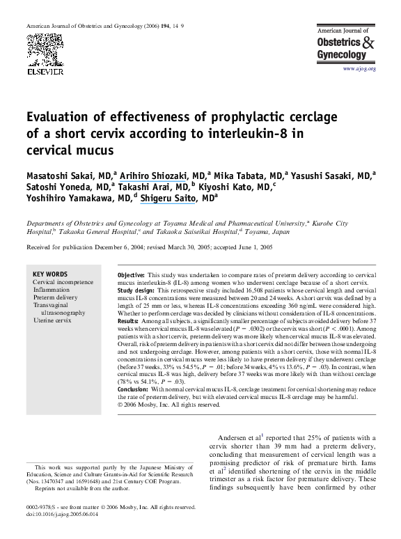 (PDF) Evaluation of effectiveness of prophylactic cerclage of a short