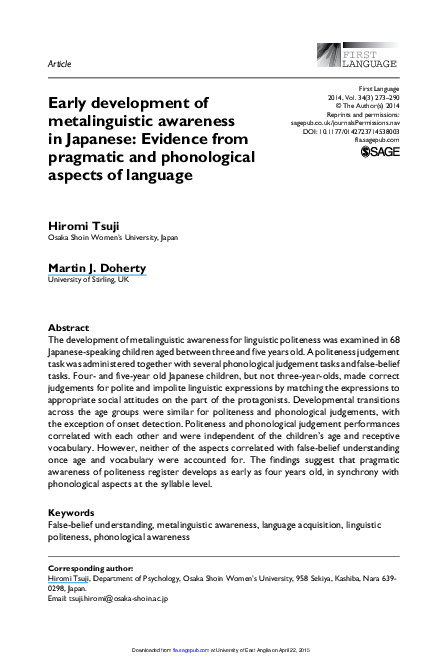 (PDF) Early development of metalinguistic awareness in Japanese ...