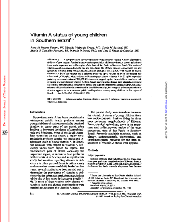 (PDF) Vitamin A status of young children in Southern Brazil