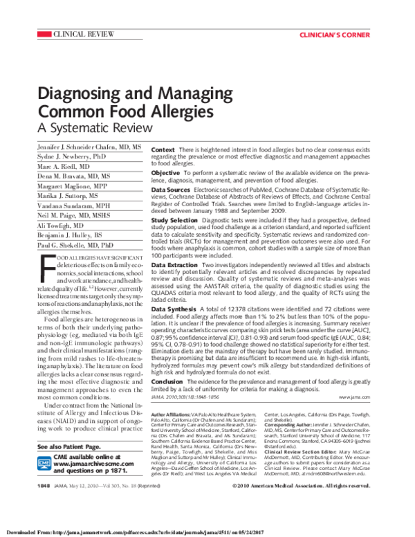 (PDF) Diagnosing and Managing Common Food Allergies