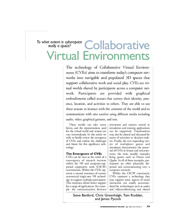 (PDF) Collaborative Virtual Environments