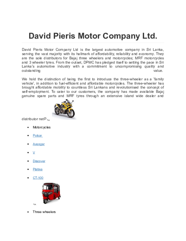 Doc David Pieris Motor Company Ltd Ds Samarasinghe Academia Edu