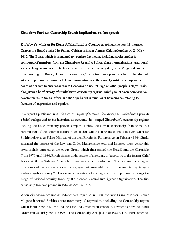 (PDF) Zimbabwe Partisan Censorship Board Implications on free speech