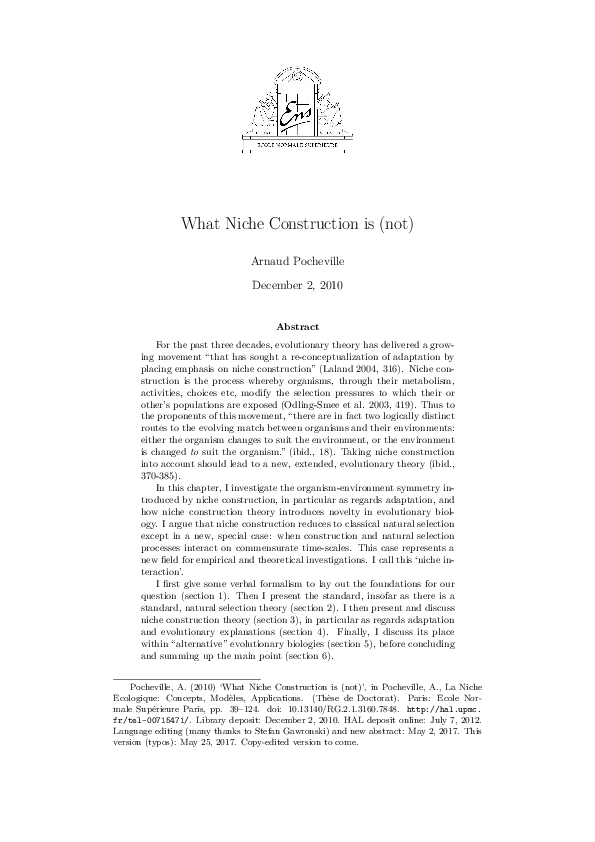 (PDF) What Niche Construction is (not)