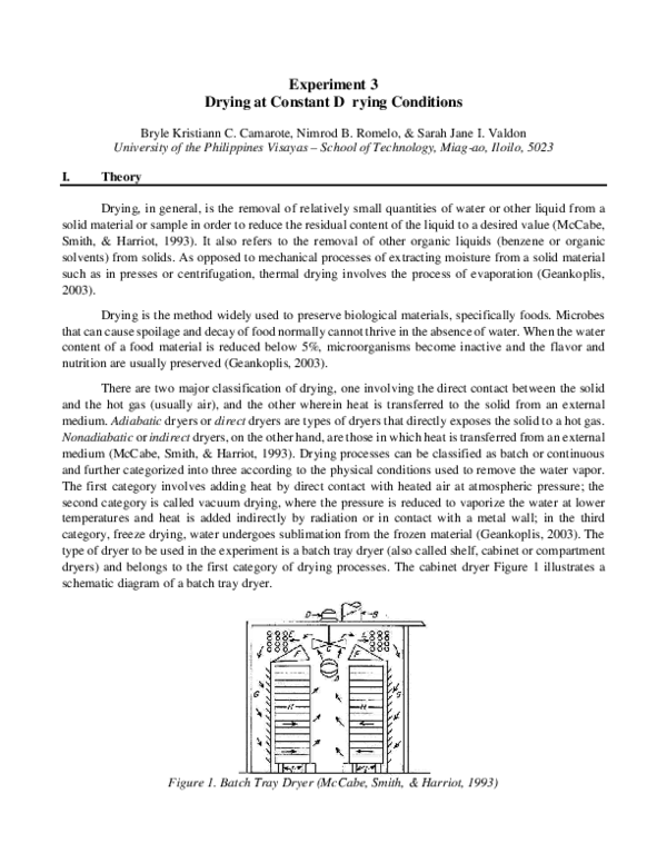 (PDF) Experiment 3 Drying at Constant D rying Conditions