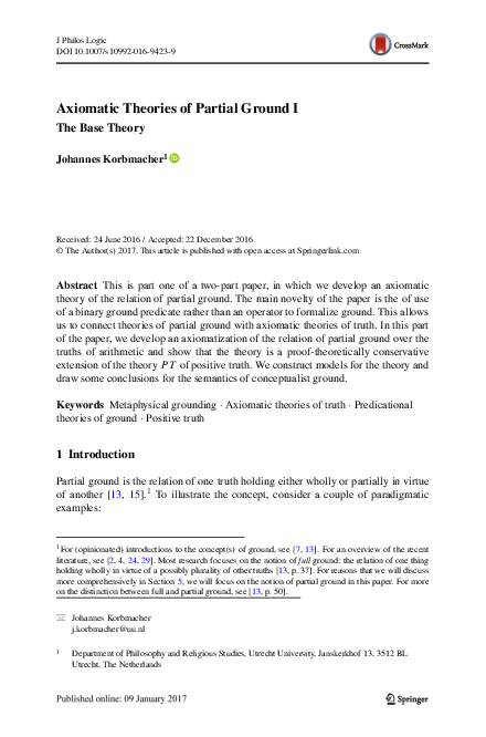 (PDF) Axiomatic Theories of Partial Ground I. The Base Theory