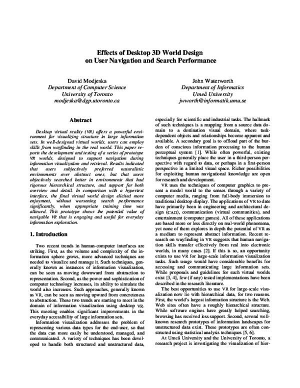 (PDF) Effects of desktop 3D world design on user navigation and search ...