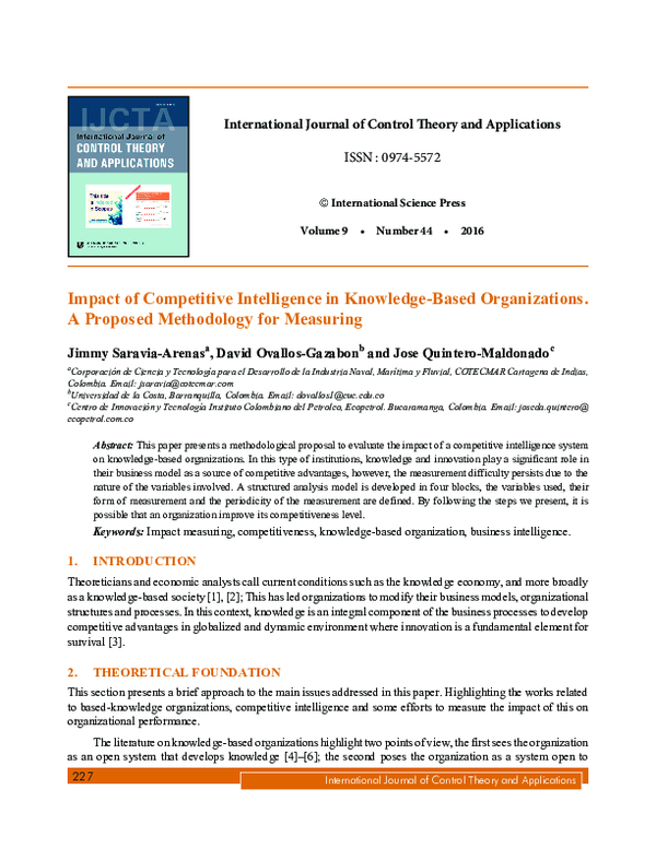 (PDF) Impact of Competitive Intelligence in Knowledge-Based ...