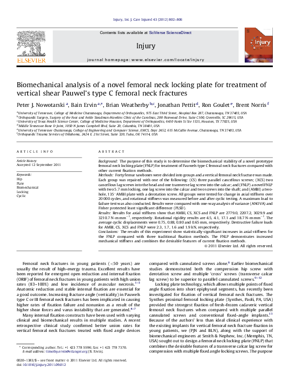 (PDF) Biomechanical analysis of a novel femoral neck locking plate for ...
