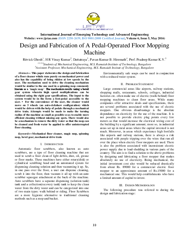 Design And Fabrication Of Automatic Floor Cleaning Machine Floor Roma