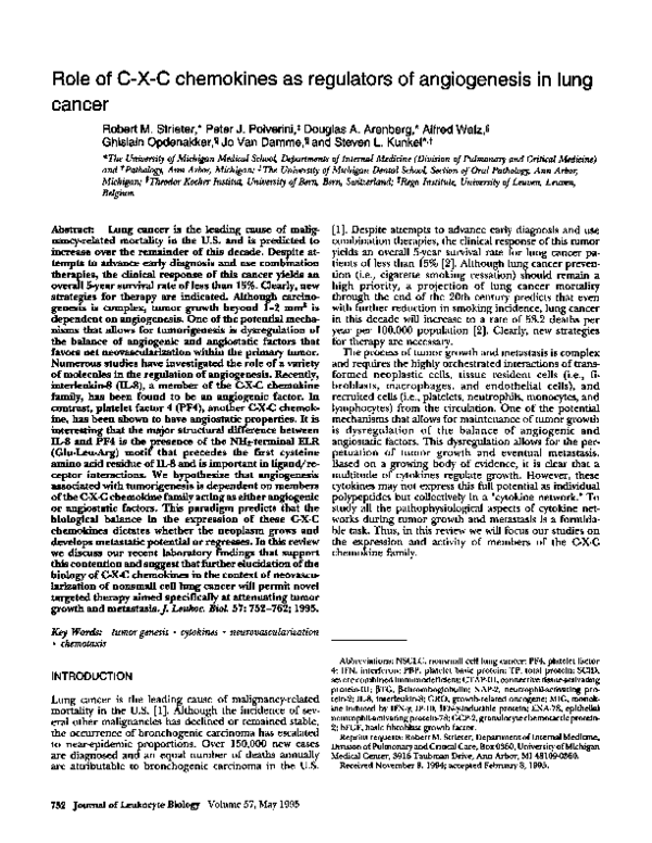 (PDF) Role of C-X-C chemokines as regulators of angiogenesis in lung cancer