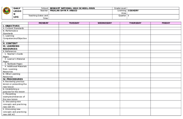(DOC) Daily Lesson Log Format(F. Aroco)