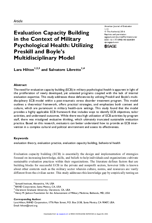 (PDF) Evaluation Capacity Building in the Context of Military ...