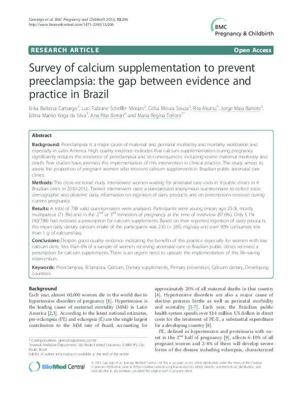 (PDF) Survey of calcium supplementation to prevent preeclampsia: the ...