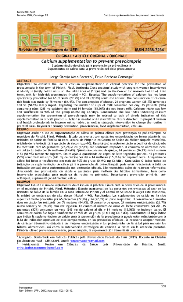 (PDF) Calcium supplementation to prevent preeclampsia / Suplementação ...