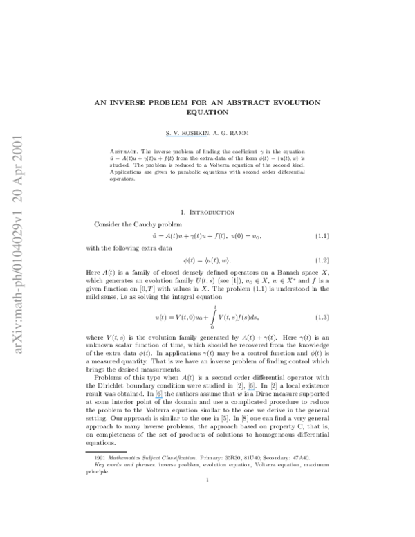(PDF) An inverse problem for an abstract evolution equation