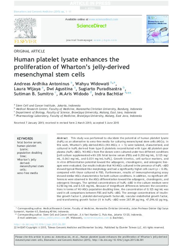 (PDF) Human platelet lysate enhances the proliferation of Wharton's ...