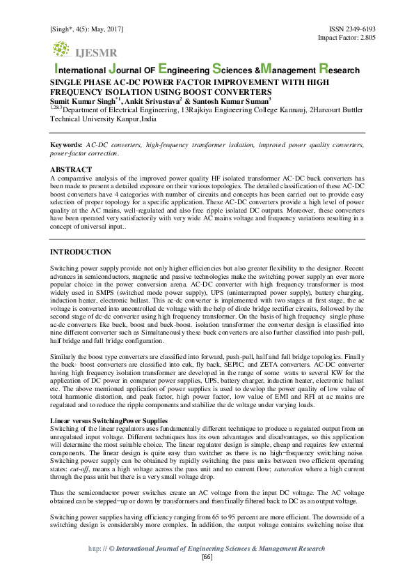 (PDF) SINGLE PHASE AC-DC POWER FACTOR IMPROVEMENT WITH HIGH FREQUENCY ...