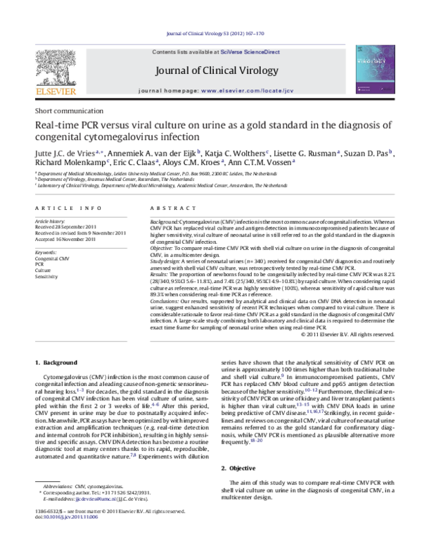 (PDF) Real-time PCR versus viral culture on urine as a gold standard in ...