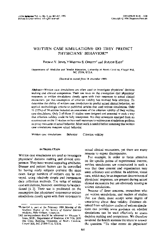 (PDF) Written case simulations: Do they predict physicians' behavior?