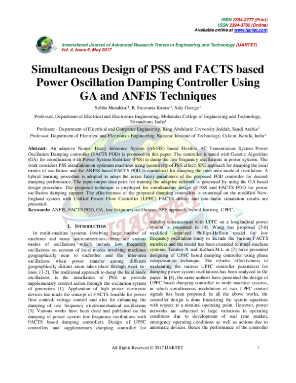 (PDF) Simultaneous Design of PSS and FACTS based Power Oscillation Damping Controller Using GA