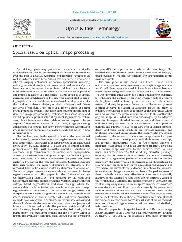 (PDF) Special issue on optical image processing