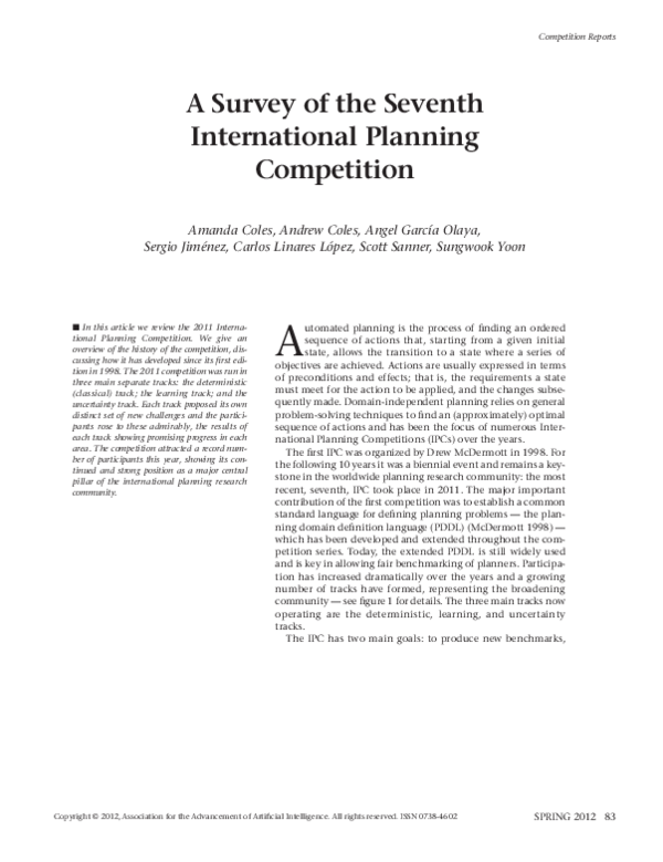 (PDF) A Survey of the Seventh International Planning Competition