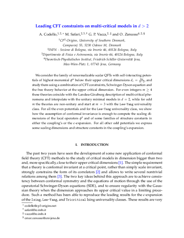 (PDF) Leading CFT constraints on multi-critical models in d > 2