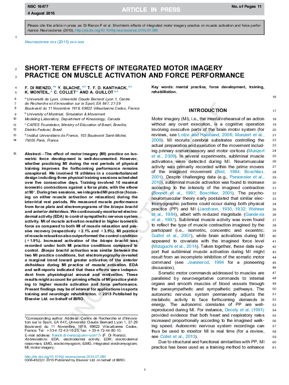 (PDF) SHORT-TERM EFFECTS OF INTEGRATED MOTOR IMAGERY PRACTICE ON MUSCLE ...