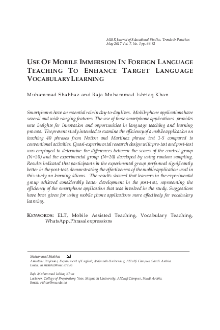 (PDF) USE OF MOBILE IMMERSION IN FOREIGN LANGUAGE TEACHING TO ENHANCE ...
