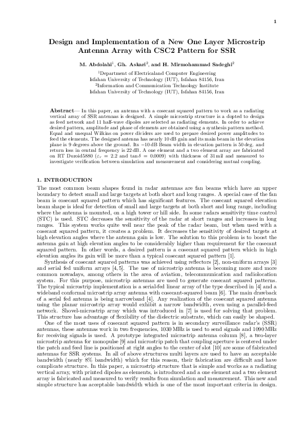Design and Implementation of a New One Layer Microstrip Antenna Array ...