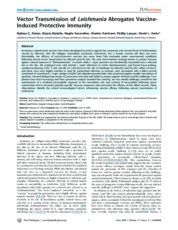 (PDF) Vector Transmission of Leishmania Abrogates Vaccine-Induced ...