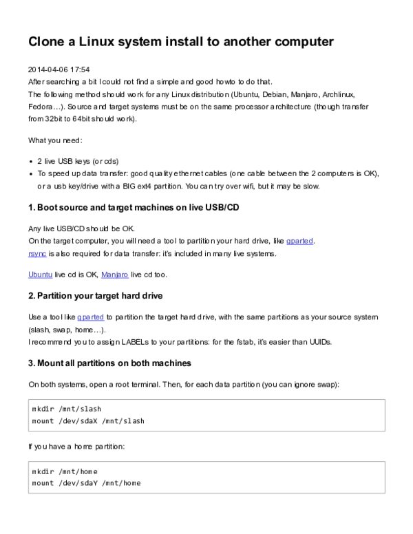 (PDF) Clone a Linux system install to another computer