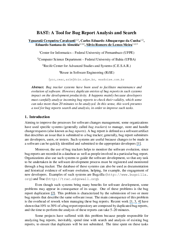 (PDF) BAST - A Tool for Bug Report Analysis and Search