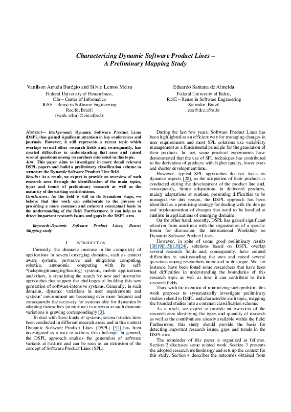(PDF) Characterizing Dynamic Software Product Lines - A Preliminary ...
